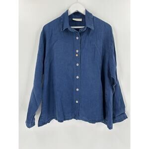 Eleven Stitch Design Button Up Womens XL Blue Denim Long Sleeves Collared Top